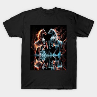 Fire and Ice Horses Fight T-Shirt